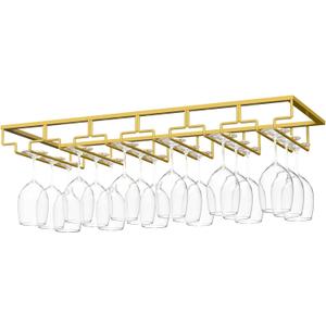 Nuovoware Wine Glass Rack - Under Cabinet Stemware Wine Glass Hanger Rack Holder for Bar Kitchen Cabinet, 6 Rows - Light Gold