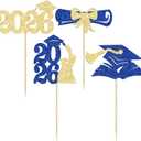 Gyufise 36Pcs 2026 Graduation Theme Cupcake Toppers Glitter Congrats Grad 2026 Diploma Graduation Cap Cupcake Picks for Class of 2026 Theme Party Decorations Supplies Blue Gold