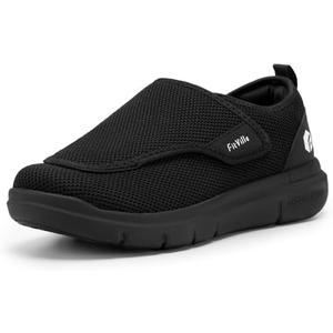 FitVille Diabetic Shoes for Women Extra Wide Width Walking Shoes Slip-On Orthopedic Shoes for Swollen Feet Foot Pain Relief - EasyTop Wings V2 ( Jet Black, 8.5)