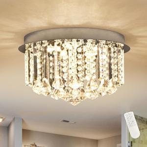 5-Light 16" Crystal Chandeliers for Dining Room,Dimmable Crystal LED Flush Mount Ceiling Light with Remote,Raindrop Modern Chandelier K9 Crystals Light for Bedroom Living Room (Bulb Incl.) (16 inch Chrome)