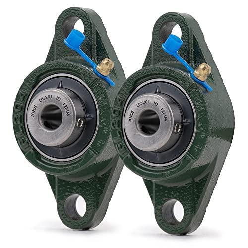 XIKE 2 Pcs UCFL201 Bore 12 mm Pillow Block Flange Mounted Ball Bearings, Solid Cast Iron Base and Self Aligning Chrome Steel Sealed Bearings.
