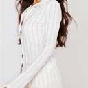 MakeMeChic Women's Work Office Striped Button Down Shirt Bell Sleeve Dressy Blouse Tops, White, Large
