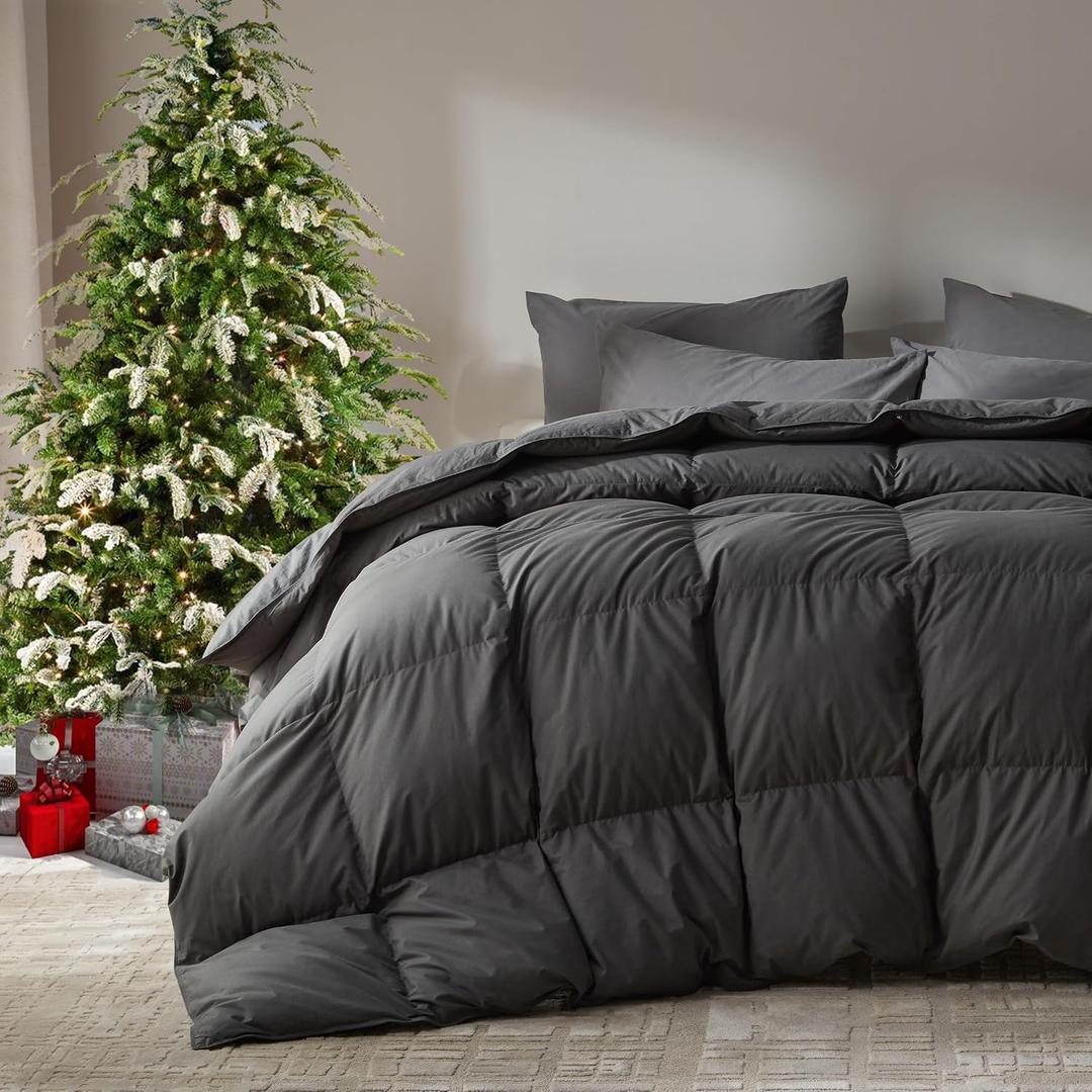 Goose Feather Down Fiber Comforter King Size,100% Organic Cotton Duvet Insert,All-Season Luxury Duvet Insert with Baffle Box Design, 750+Fill Power Hotel Collection Bedding Comforter