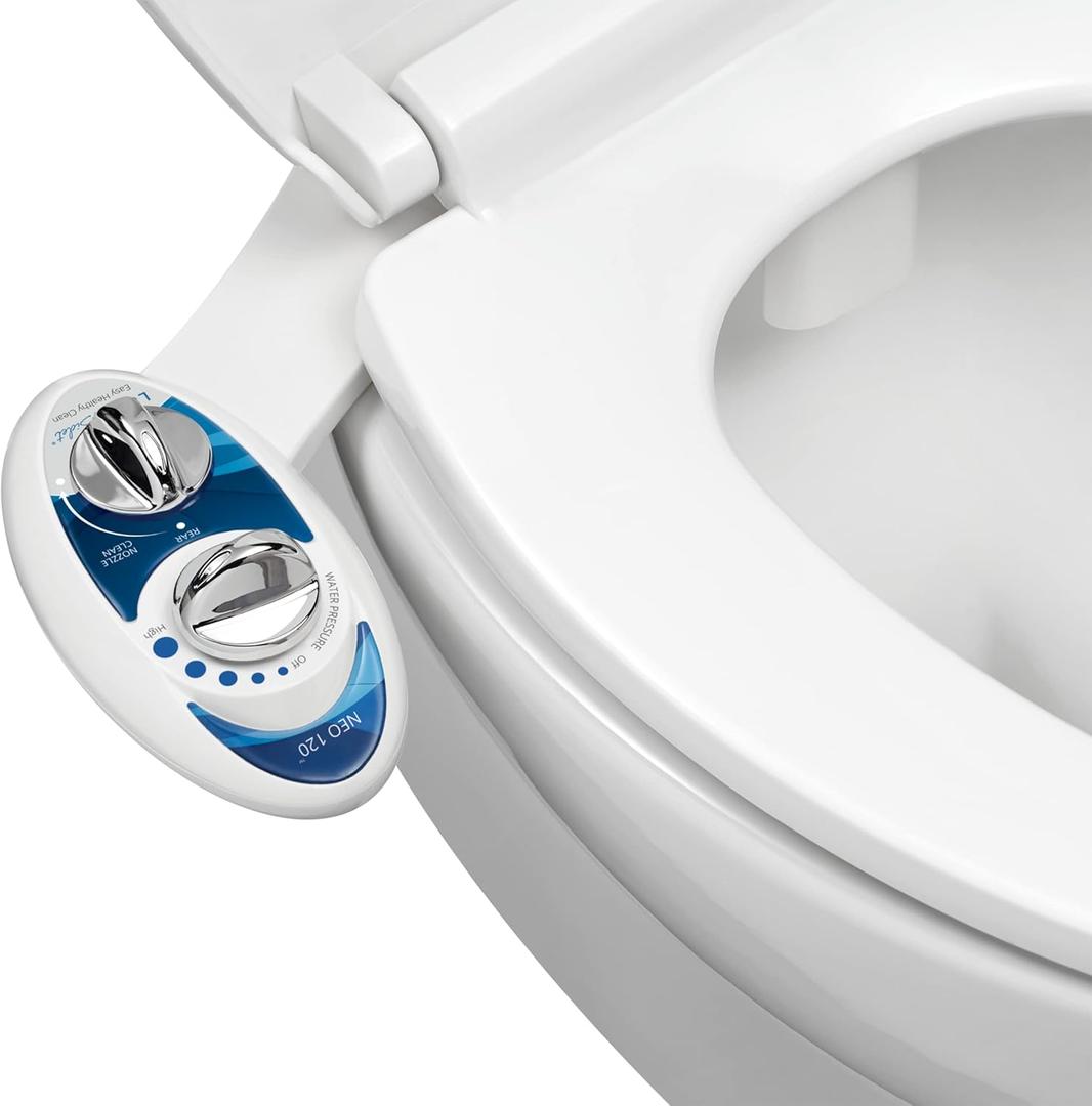 LUXE Bidet NEO 120 - Single Nozzle, Self-Cleaning, Non-Electric Bidet Attachment for Toilet Seat, Adjustable Water Pressure, Rear Wash (Blue)