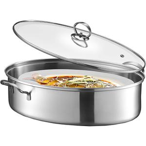Eglaf 8Qt Stainless Steel Fish Steamer - Multi-Use Oval Cookware with Rack, Ceramic Pan, Chuck - Stockpot for Steaming Fish, Boiling Soup