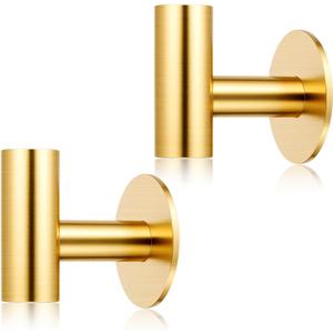 2 Pack Adhesive Brushed Gold Hooks, Heavy Duty Waterproof Stainless Steel Towel Hooks Wall Mounted Stick on Hook for Bathrooms, Kitchen, Office