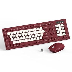 Wireless Keyboard and Mouse Combo, Full-Sized Wireless Keyboard and Adjustable DPI Mouse, 2.4GHz USB Receiver, Keyboard and Mouse for PC, Windows, Desktop, Laptop (Wine Red-B)