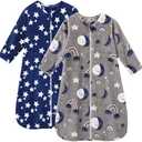 Unnivoll Fleece Baby Sleep Sack 12-18 Months Long Sleeve 2.0 Tog Baby Wearable Blanket with 2-Way Zipper Warm Sleeping Sack for Toddler Infant - Large Blue Grey Pentagram