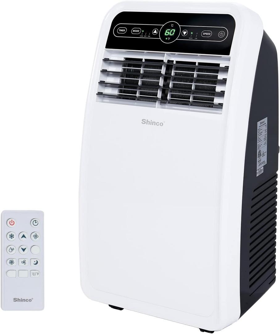 Shinco 8,000 BTU Portable Air Conditioner, AC Unit with Built-in Cool, Dehumidifier & Fan Modes for Room up to 350 sq.ft, Conditioner Remote Control, 24 Hour Timer, Installation Kit (SPF1-White-Standard)