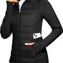 G Gradual Women's Running Fleece Lined Jackets 6 Pockets Lightweight Water Resistant Puffer Warm Jacket for Hiking Travel (Black,XL)