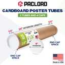 4" x 24" Reinforced Kraft Paper Mailing Tube, Pack of 2 Tubes with 4 Caps – Secure USPS Approved Poster Tube – Made in USA Cardboard Tube for Shipping and Storing Posters, Prints, Artwork