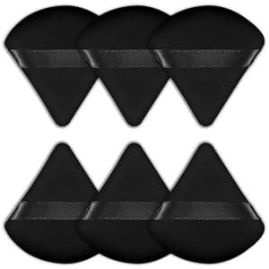 6 Pieces Powder Puff Face Triangle Powder Puff Soft Velour Makeup Puff Velour Puffs for Face Wet and Dry Cosmetic Foundation, Body Powder Blender Loose Mineral Powder Makeup Tool (Black, 6 Pcs)