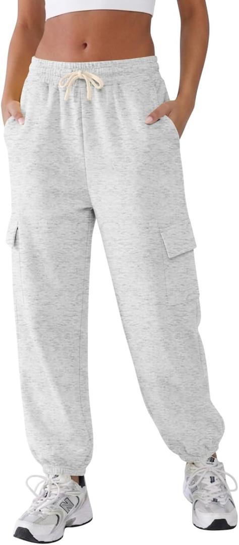 Cargo Sweatpants for Women with Pockets Casual Baggy Joggers Pants Travel Outdooors Hiking Gym Workout Pants (Gray, M)