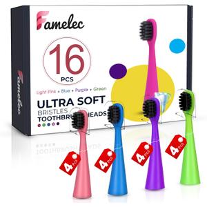 16 Pack Electric Toothbrush Heads for Burst Kids Replacement Heads, Ultra Soft Bristles for Deep Clean, Perfect Fit for Burst Kids Toothbrush Heads - Mix Color Pink/Green/Blue/Purple