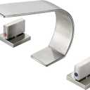 Brushed Nickel Bathroom Faucet 3 Hole,Ultrathin Low Arc 8 inch Widespread Bathroom Sink Faucet,Waterfall Bathroom Faucet,2-Handle Modern Vanity Faucet with Hot and Cold Water Supply Hoses