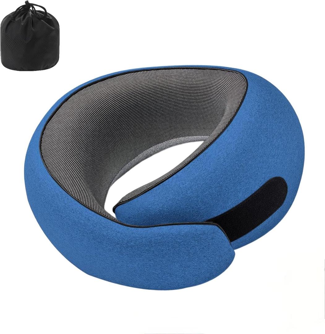 UlaekMemory Foam Travel Pillow with Adjustable Velcro, Removable Machine-Washable Cover - Ergonomic Neck Support for Airplane, Office, Car, Home & Travel Accessories