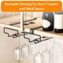 LINFIDITE Wine Glass Holder 2PCS Stemware Rack Hanger Under Cabinet Wine Glass Rack Kitchen Hanging Storage Rack Organizer,Black (For Partition Thickness under 1.18")