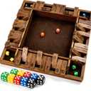 Ropoda 14 Inches 4-Way Shut The Box Game (2-4 Players) for Kids & Adults (4 Sided Large Shut The Board Game Wooden, 8 Dice) Vintage Style, Close The Box Game, Dice Game