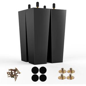 Wood Furniture Legs 8 inch Sofa Legs Pack of 4,Square Couch Legs Black Mid Century Desk Legs,Sofa Replacement Parts,for Dresser Legs Sideboard Recliner Couch Circle Chair (Black, 8 inch)