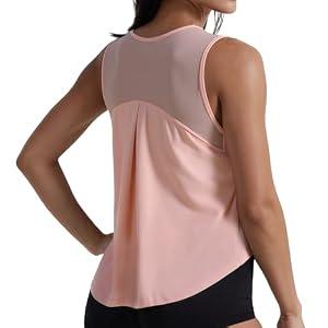 Clbort Women's Workout Tank Tops - Mesh Back Sleeveless Shirts, 4-Way Stretch Loose Fit Athletic Tops for Gym Yoga Running Pink, Size Large