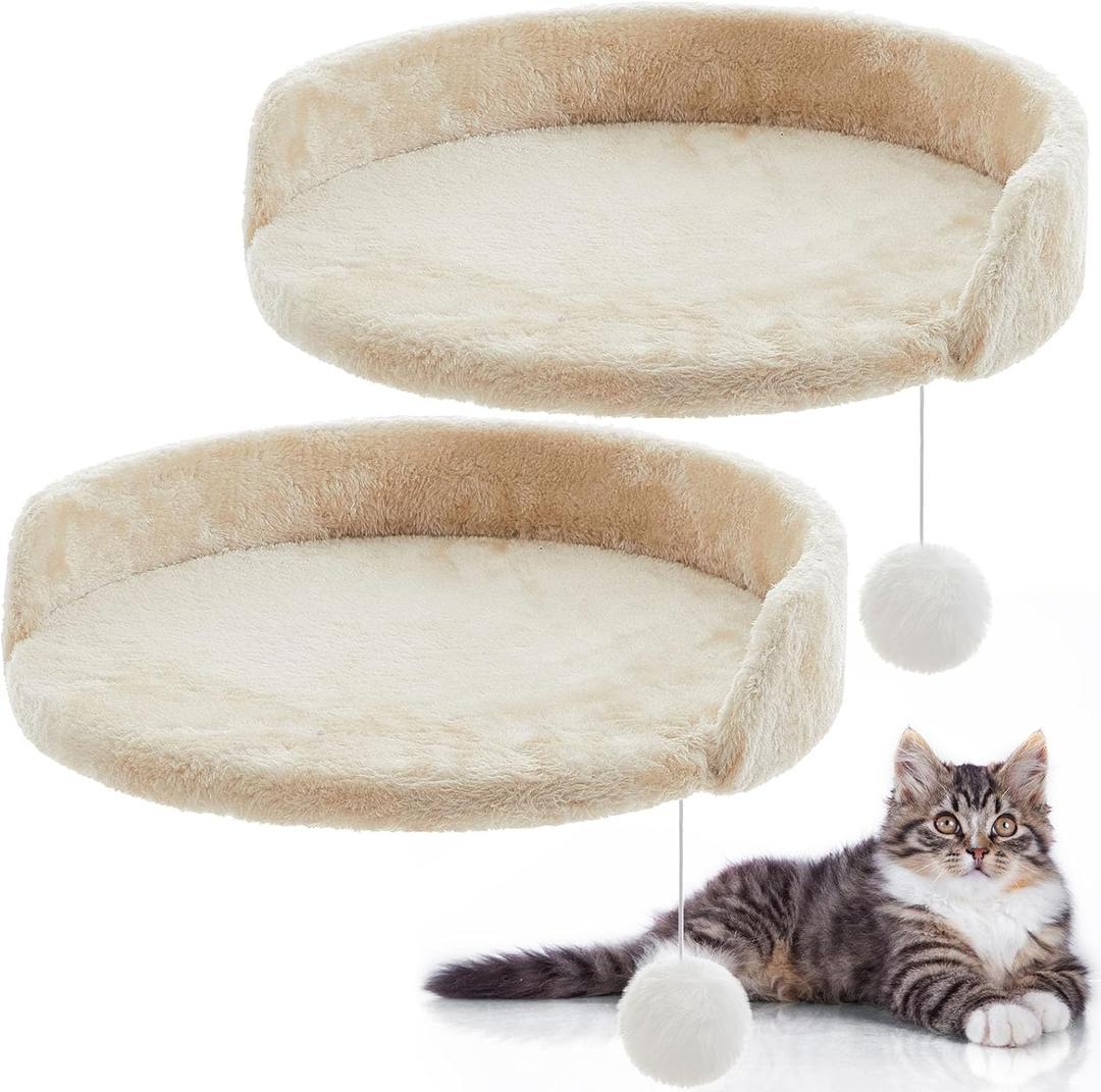 2 Pcs 13.39 Inches Semi Edged Cat Tree Replacement Parts Cat Tree Tower Accessories with Hanging Elastic Strings Pom Pom Toys for Platform Perch Shelves(Creamy White)