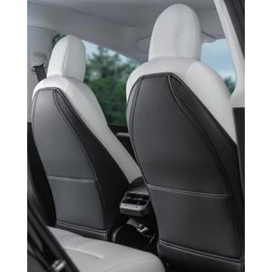 Leather Seat Back Protector Designed for Tesla Model Y Model 3 Model S/X Accessories(Includes 2025 New Model Y & 2024-2025 Model 3 Highland), Wear-Resistant Kick Mats with Organizer Pocket, Set of 2 (Black)