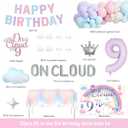 On Cloud 9 Birthday Decorations for Girls 112 PCs Cloud Theme 9th Birthday Party Supplies with Backdrop Crown Foil Balloon Banner Cake Topper Cupcake Toppers Colorful Balloon Garland