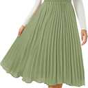 Women's Midi Skirt Elastic High Waist Pleated Skirt Knee Length Swing A-Line Casual Flowy Skirts 2025 Green, L