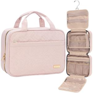 NISHEL Travel Toiletry Bag for women, Portable Hanging Organizer for Travel-Sized Shampoo, Conditioner, Brushes Set, makeup Accessories, Medium Size, Pink (Medium, Pink)