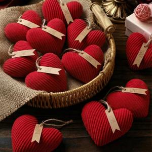24 Pcs Valentines Heart Ornaments, 2.56 Inch Heart Shape Hanging Ornaments DIY Crafts Baubles for Gift Wrapping Wedding Anniversary Engagement Romantic Party Decor(Red)