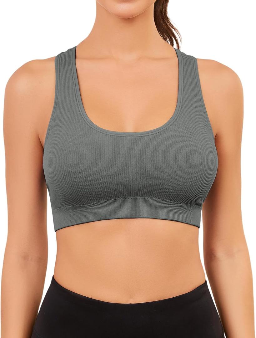 Black Sports Bras Workout Tank for Women Yoga Gym Top with Built Bra Woman Seamless Crop Fitness Racerback Bra Top (Gray, S)