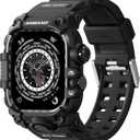amBand Rugged Case with Band for Apple Watch 45mm, Compatible with Apple Watch (iWatch) Series 9/8/7, Military Grade Shockproof Bumper Cover, Tactical Band for Men, Matte Black