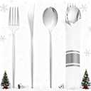 SUT 50 Pack Pre Rolled Silverware Set Disposable, 200 Pcs Silver Plastic Utensils Include 50 Forks, 50 Knives, 50 Spoons and 50 Napkins, Plastic Cutlery, Wrapped Silverware Set Disposable for Party