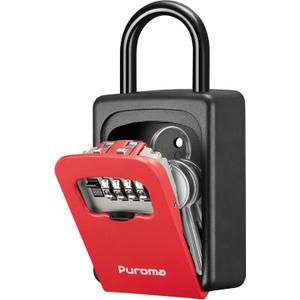 Puroma Lock Box, Large Key Lock Box Resettable Combination Code Lockbox, Portable Wall Mount Lockbox Security Safe Box for Outside Outdoor Home Office Door Handle House Key, Red (1 Pack)