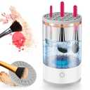 Electric Makeup Brush Cleaner Machine, 2 in 1 Cosmetic Brush Cleaner with Cleaner Mat, Automatic Spinning Washer Combined for All Size Makeup Brushes & Sponges, Beauty Cleaning Tool Gifts for Women (White)