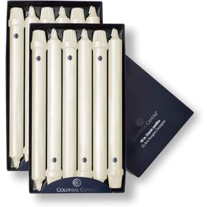 Colonial Candle Unscented Taper Candle, Classic Collection, Ivory, 10 In, Pack of 12 - Up to 8 Hours Burn