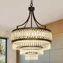 20'' Crystal Chandeliers for Dining Room Modern Black Pendant Light Fixture for Foyer Entryway Bedroom Hallway Kitchen Bar Dining Room