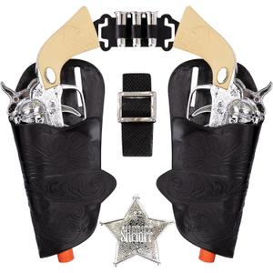 ArtCreativity Cowboy Toy Gun Holster and Belt 9 Piece Set for Kids. 2 Toy Pistols, 1 Sheriff Badge, 2 Gun Holsters, and 3 Play Bullets, 1 Adjustable Belt, Old Western Action Belt for Sheriff