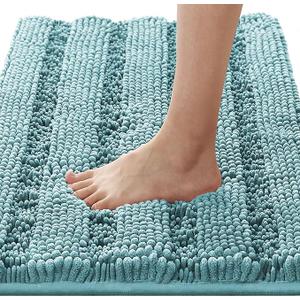 H.VERSAILTEX Extra Thick Chenille Striped Pattern Bath Rug for Bathroom Non Slip - Soft Plush Shaggy Mats for Floor, Indoor, Entryway (Aqua Haze, 24 x 17 - Inches)
