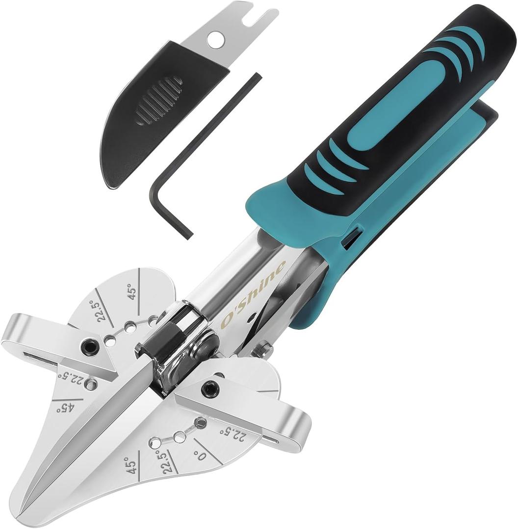 OShine 22.5 Degree Ratchet Miter Shears For Angular Cutting Molding Wood Crafting, Quarter Round Cutting Tool Shoe Molding Cutters, Multi Angle Miter Shear Trim Cutter Hand Tool, w/ 1pc Extra Blade