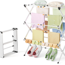 Foldable Clothes Drying Rack - 3-Tier Laundry Drying Rack, Collapsible Metal Indoor Airer, Portable X-Type Clothing Dryer with Shoe Hanger for Home & Balcony (No Assembly Required)