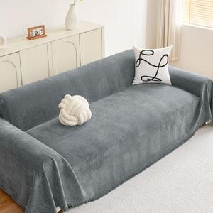 hyha Couch Cover for Dogs, Boho Sofa Covers for 3 Cushion Couch Washable, Chenille Sofa Slipcover for Pets, Soft Loveseat Sectional Couch Throw Blankets with Tassels (Grey, 71x118 Inch)