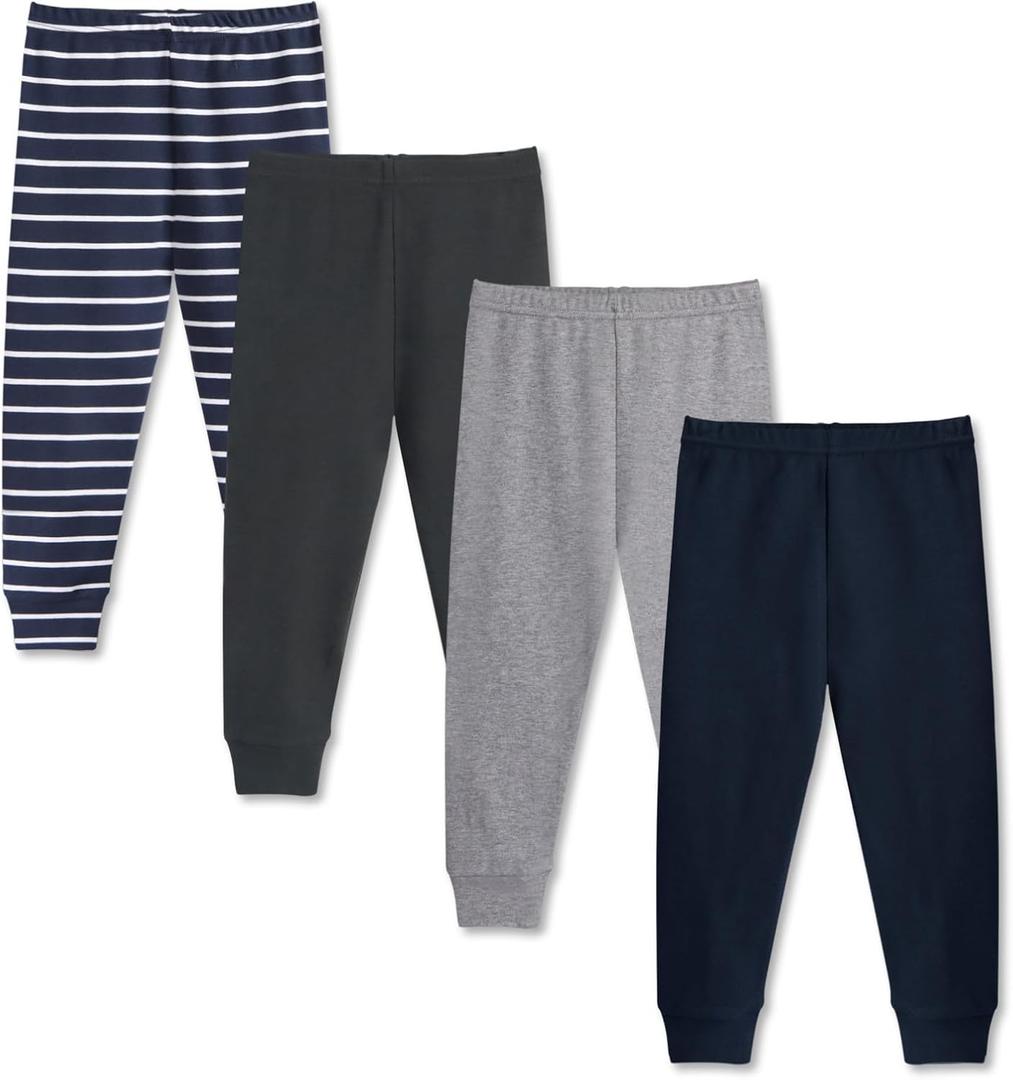 GLASH Kids Baby and Toddler Boys Cotton Pants, 4 Pack Joggers Sweatpants for Boys (3T, Stripe/Iron Grey/Navy/Grey)
