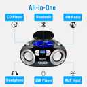MEGATEK Portable CD Player Boombox with FM Radio, Bluetooth, USB Port, AUX Input, and Headphone Jack CD-R/CD-RW/MP3-CD Compatible, Clear Stereo Sound, Backlit LCD Display Black