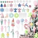 LANGXUN 52pcs Christmas Tree Decorations, 2024 New Cute Hanging Decor, Candy Land Tree Ornament Set for Indoor Home Party Gifts Xmas Holiday, Lollipops, Gingerbread, Snowman, Ice Cream, Snowflake