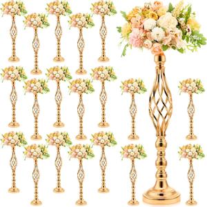 Rtteri 20 Pcs Large Wedding Centerpiece Table Decorations Tall Metal Flower Arrangement Stand Elegant Flower Vase Candle Holder for Wedding Reception Table Party Event Hotel Home Decor(Gold)