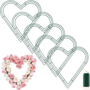 Fovths 6 Pack Heart Wreath Frame 16 Inch Dark Green Heart Shaped Metal Wreath Garland Wire Flower Wreaths for Valentine's Day, DIY Crafts, Wedding Party, Home Ceremony Decoration