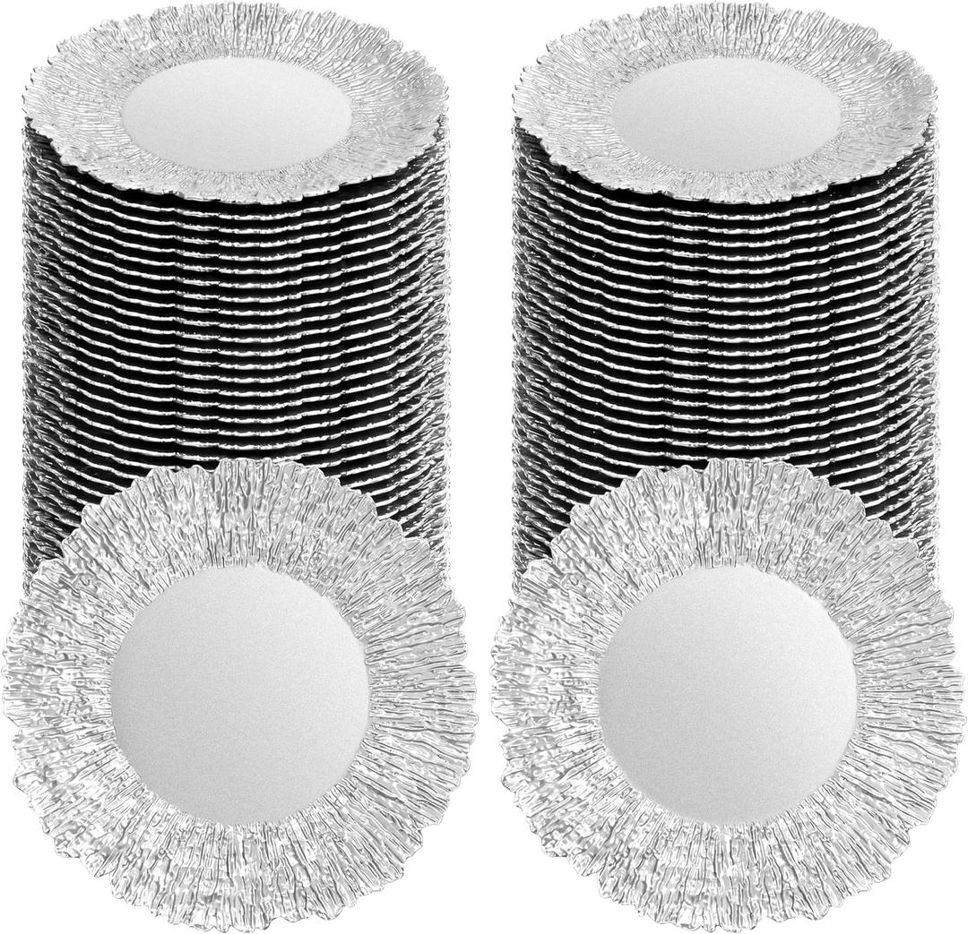 Silver Charger Plates Bulk 100Pcs - 13" Elegant Silver Plastic Chargers for Dinner Plates, Wedding & Event Decorative Charger Plates Set