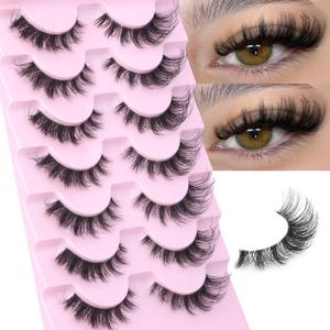 EYDEVRO False Eyelashes Wispy Lashes D Curl Cat Eye Lashes Clear Band Manga Lashes Natural Look Fox Eye Fake Lashes Fluffy Faux Mink Strip Lashes 7 Pairs Pack