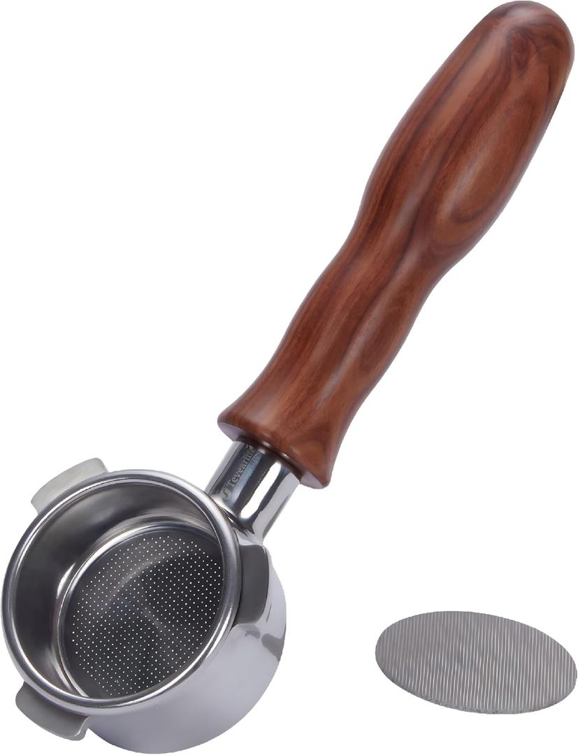 54mm Bottomless Portafilter for Breville Barista Express Pro Touch Infuser Espresso Accessory Made of Stainless Steel and Solid Wood